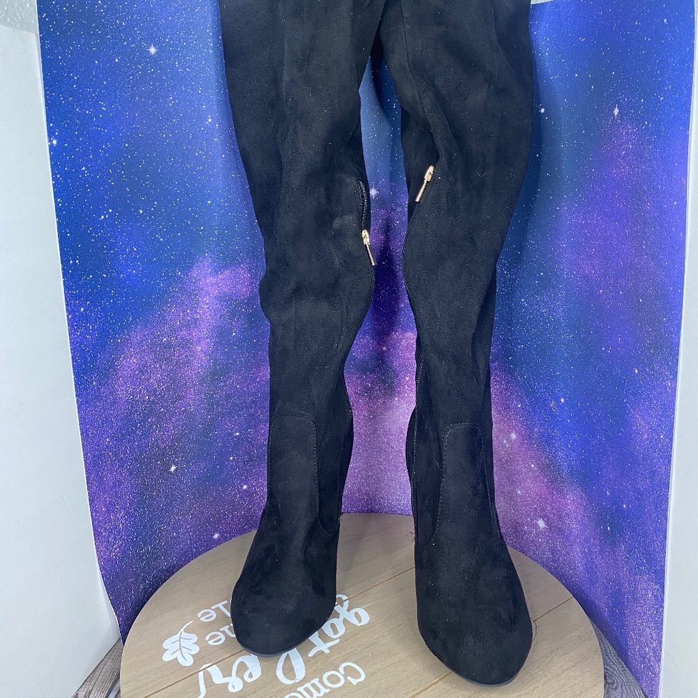Bamboo Tall Boots Black over knee Chunky Heel round Toe Style Hilltop  sz-9/39